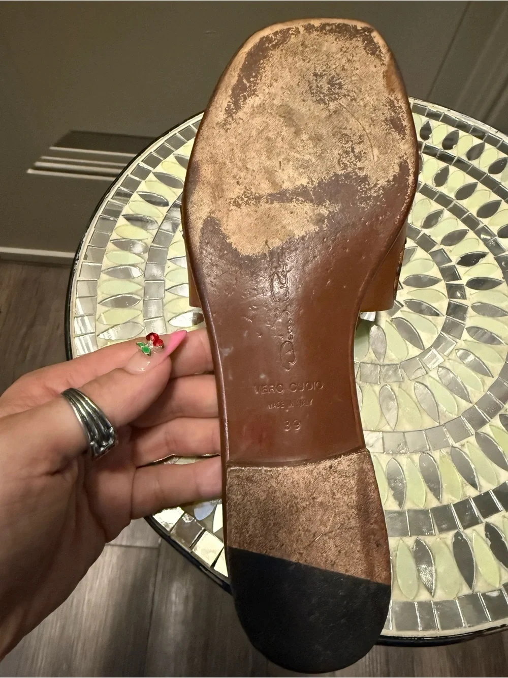 Oscar de la Renta Leather Slide Sandals